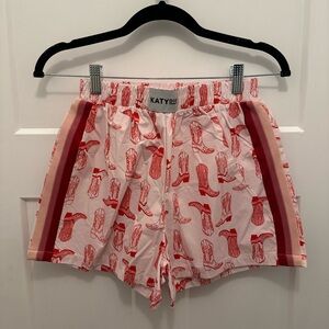 Katydid Women's Pink Boot Print Shorts brand new with tags western